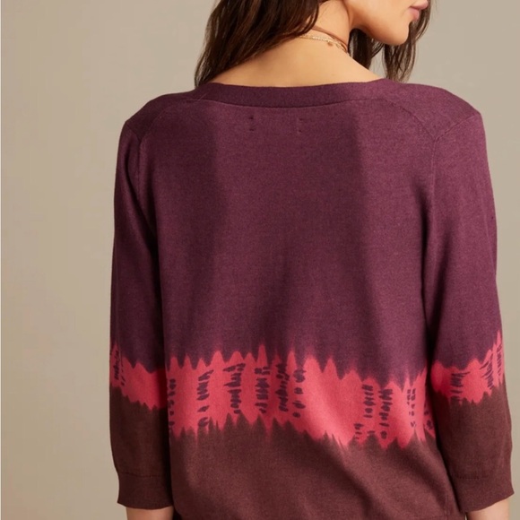 NWT Lucky Brand Women's V-Neck Ombre Button Down Cardigan - Burgundy and Coral - Picture 4 of 8